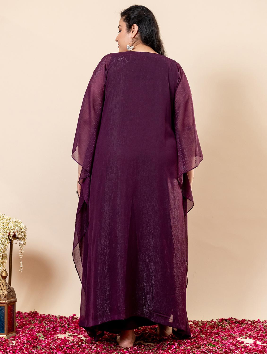 women plus size solid with work kaftan kurta with pant set - 22009143 - Standard Image - 3