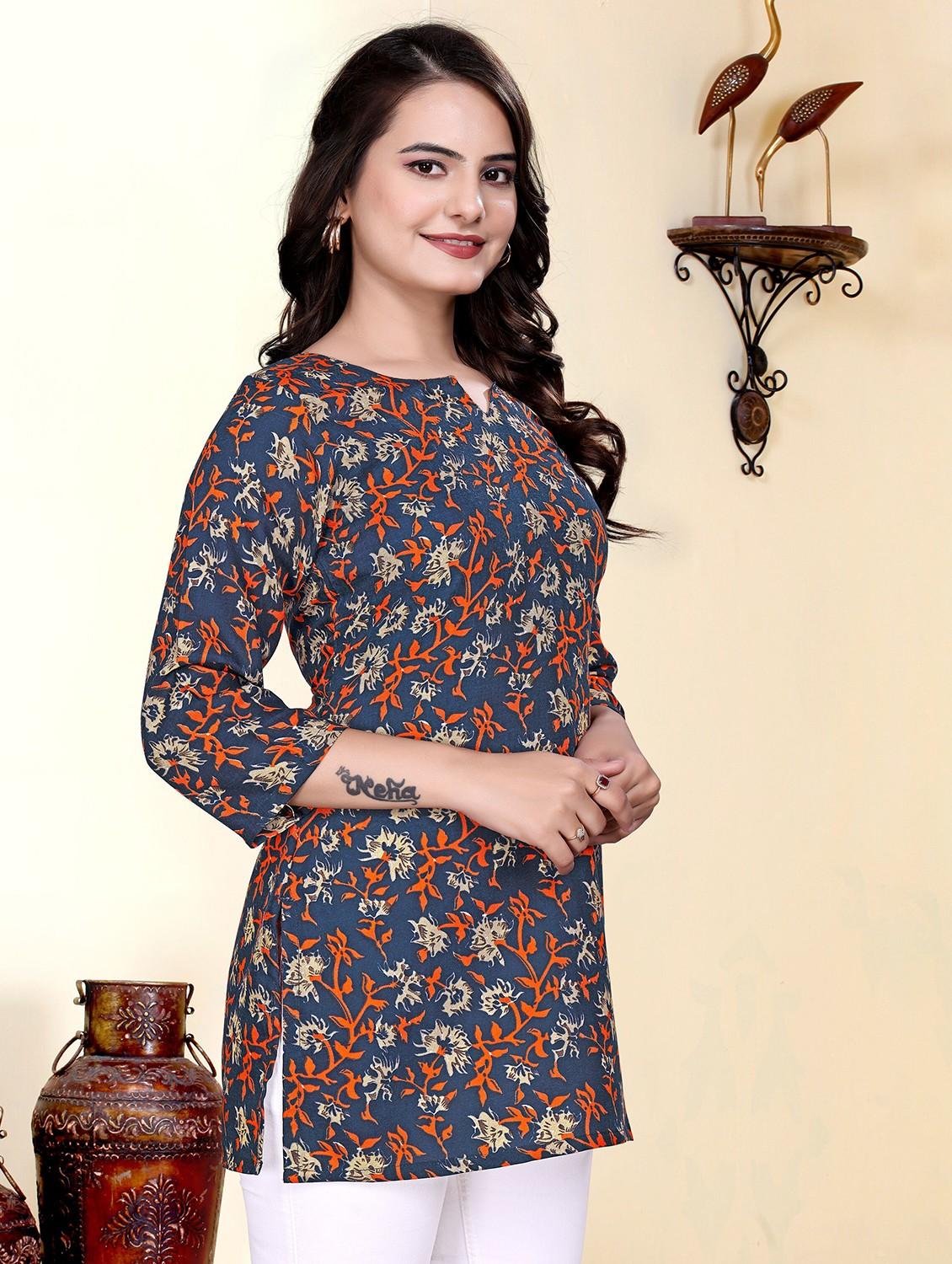 women printed three quarter sleeve straight kurti - 22009149 - Zoom Image - 0