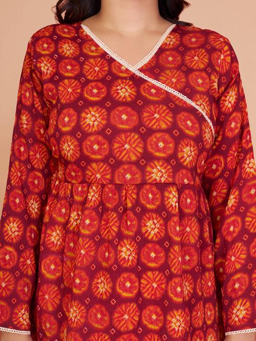 women tie & dye long sleeve angrakha kurti - 22009156 - Standard Image - 0