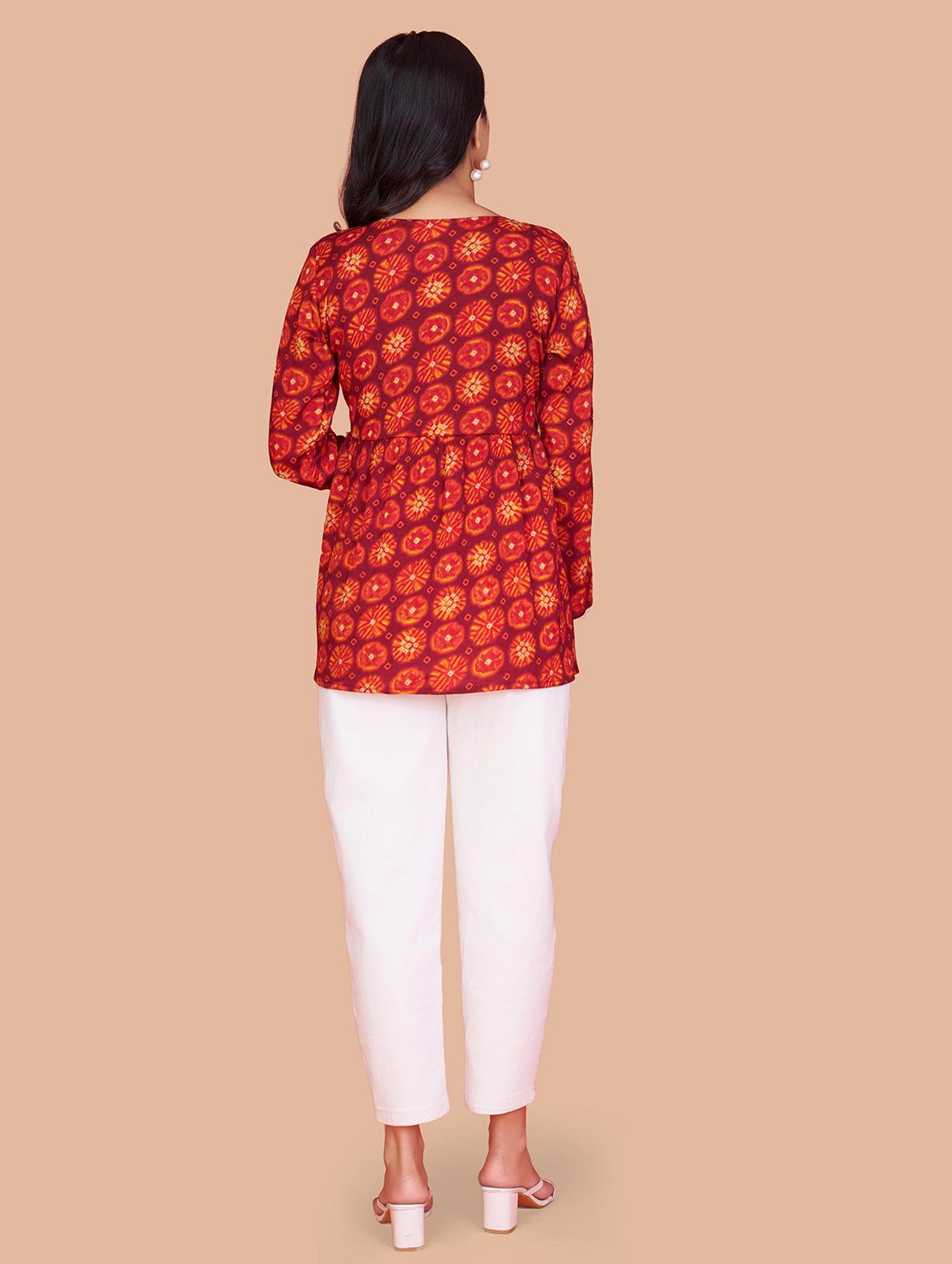 women tie & dye long sleeve angrakha kurti - 22009156 - Standard Image - 3