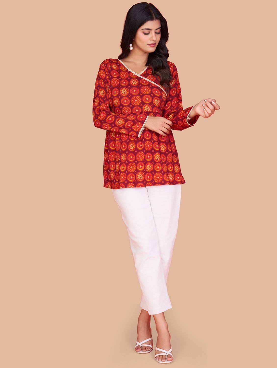 women tie & dye long sleeve angrakha kurti - 22009156 - Standard Image - 5