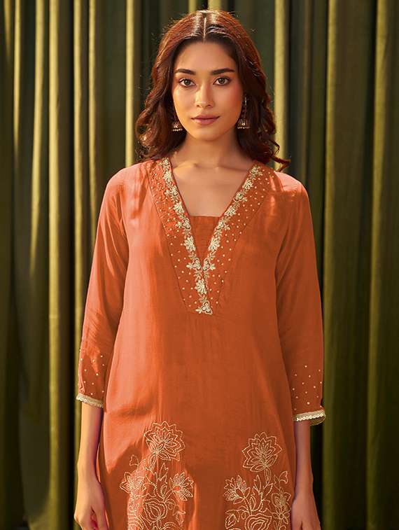 women embroidered three quarter sleeve kurta pant with dupatta set - 22009161 - Standard Image - 3