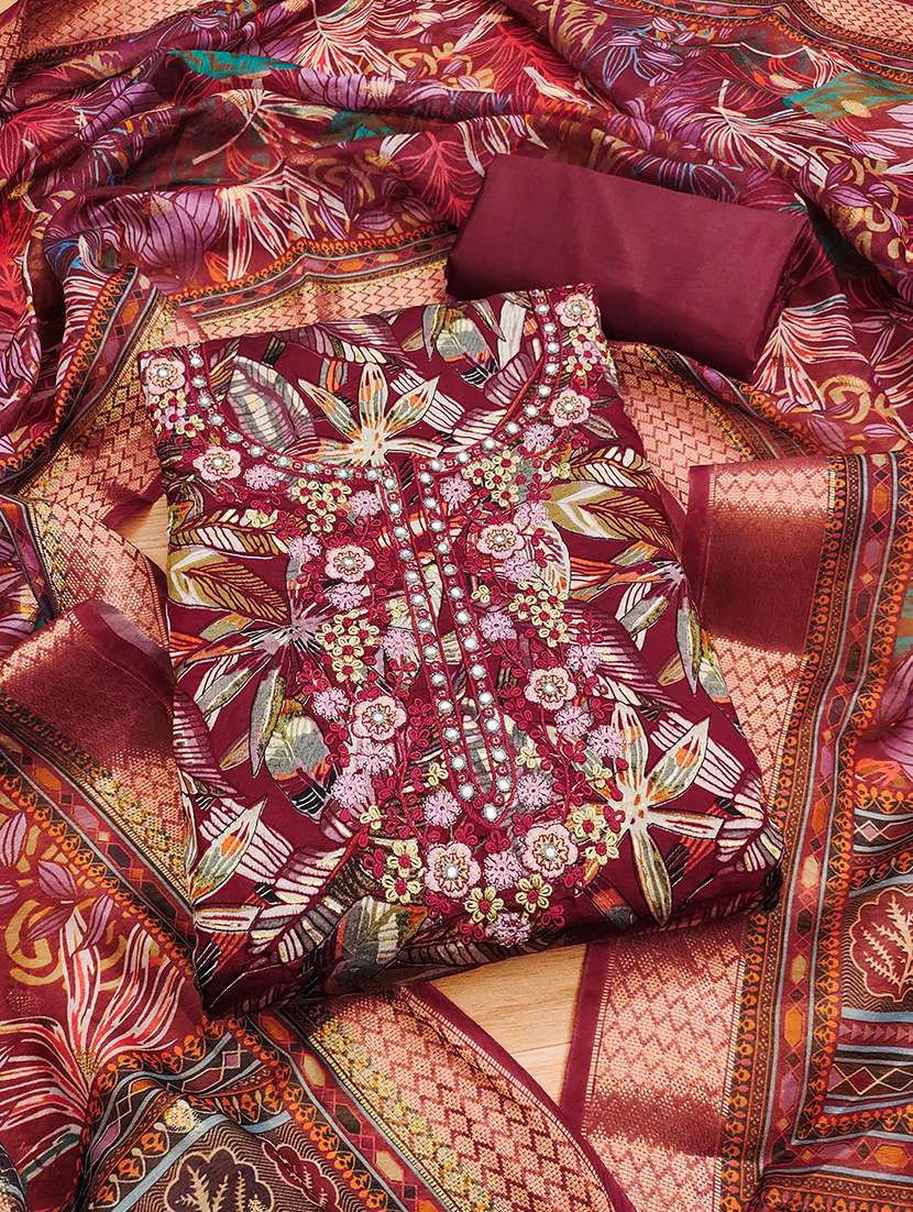 women printed embroidered unstitched suit set