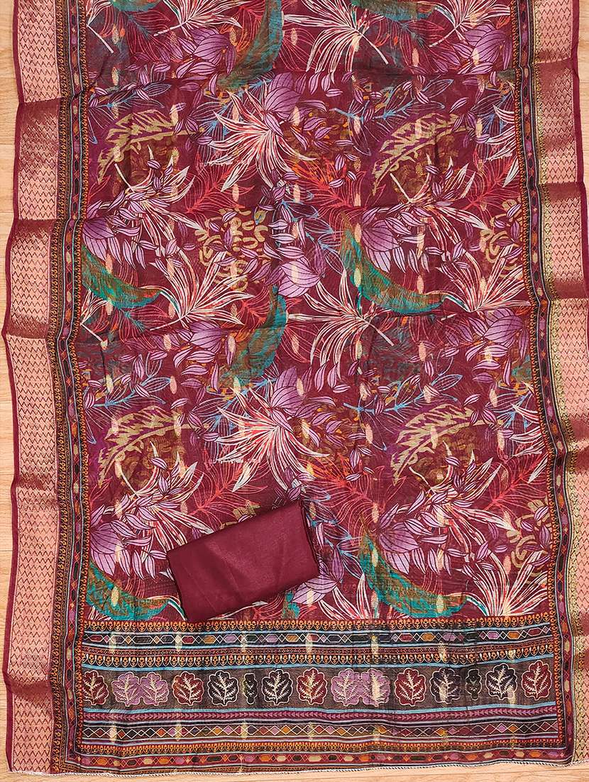 women printed embroidered unstitched suit set - 22009176 -  Standard Image - 3