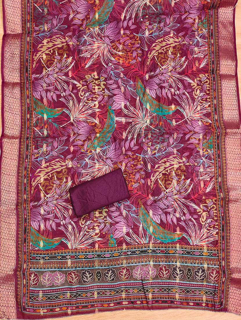 women printed embroidered unstitched suit set - 22009177 -  Standard Image - 3