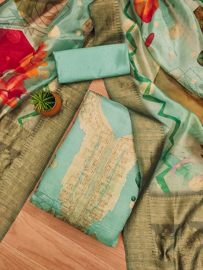 women printed swarovski details unstitched suit set - 22009179 -  Standard Image - 3