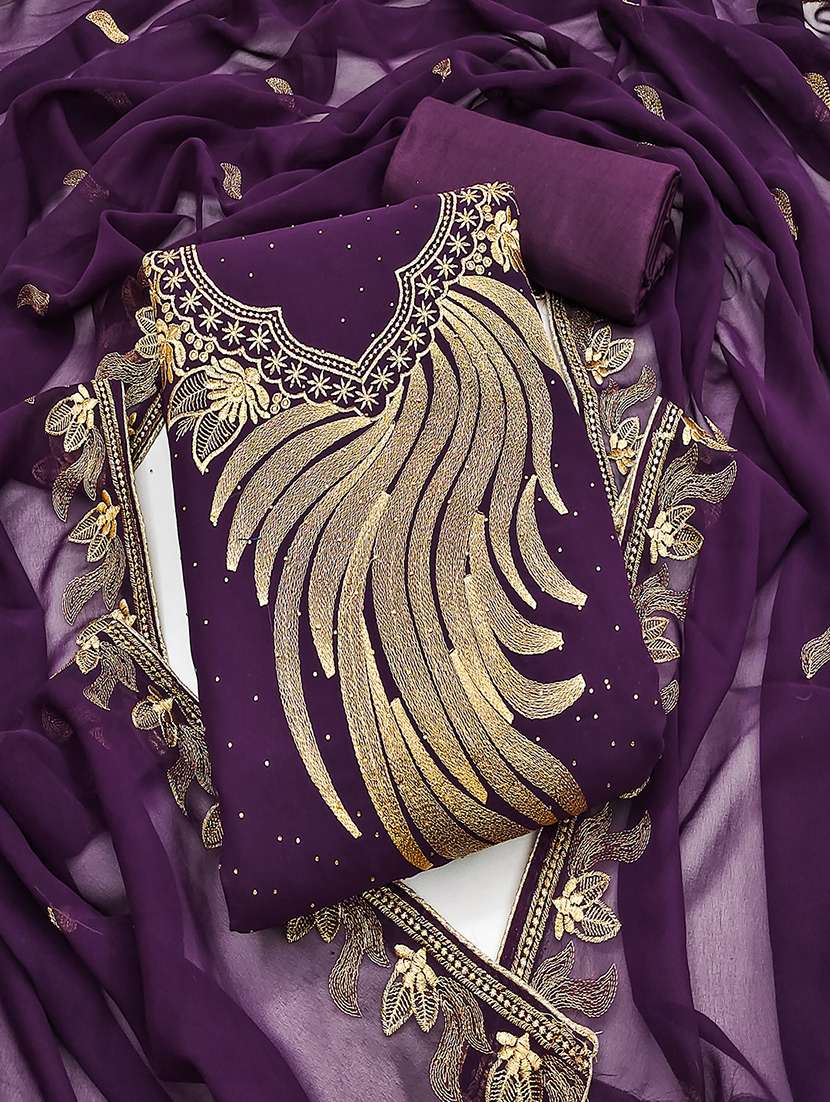 women solid with work zari work unstitched suit set