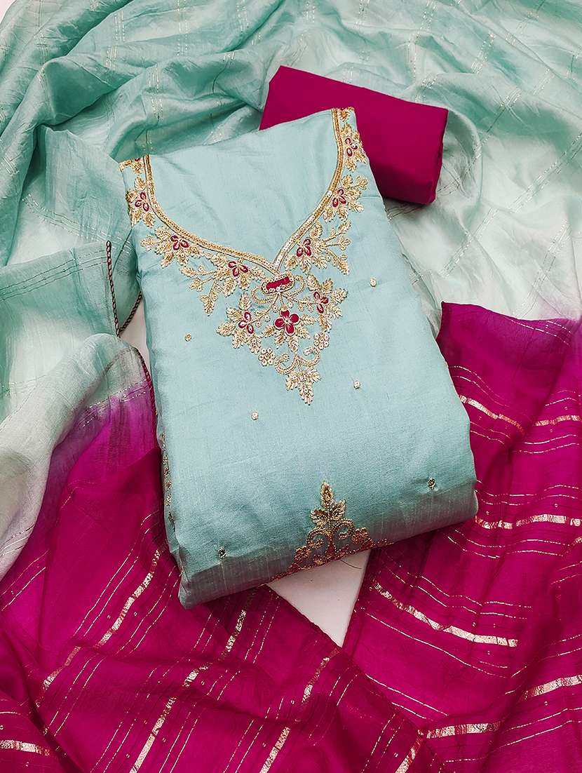 women solid with work embroidered unstitched suit set - 22009211 -  Zoom Image - 0