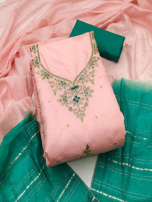 women solid with work embroidered unstitched suit set - 22009212 -  Standard Image - 0