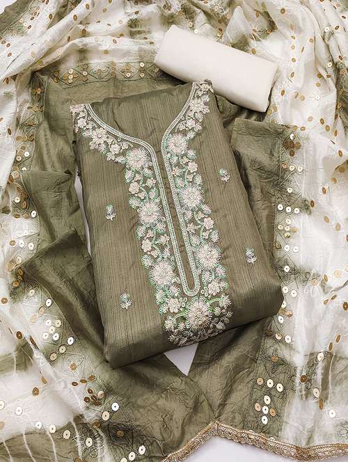 women solid with work embroidered unstitched suit set - 22009219 -  Standard Image - 0