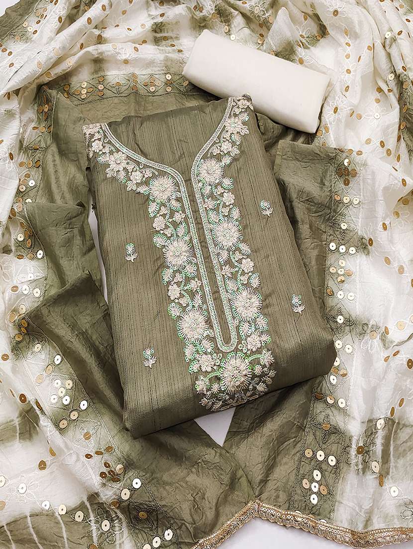 women solid with work embroidered unstitched suit set - 22009219 -  Zoom Image - 0