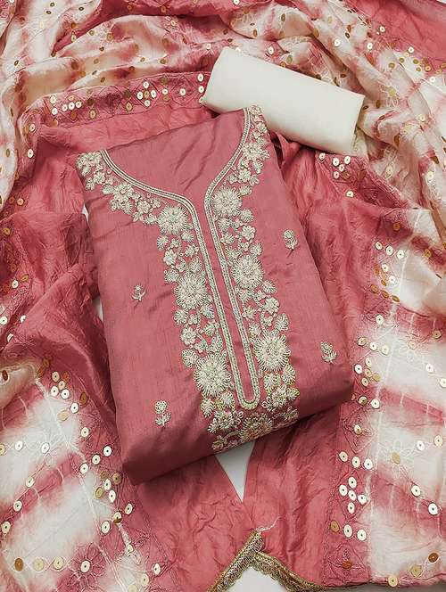 women solid with work embroidered unstitched suit set - 22009221 -  Standard Image - 0