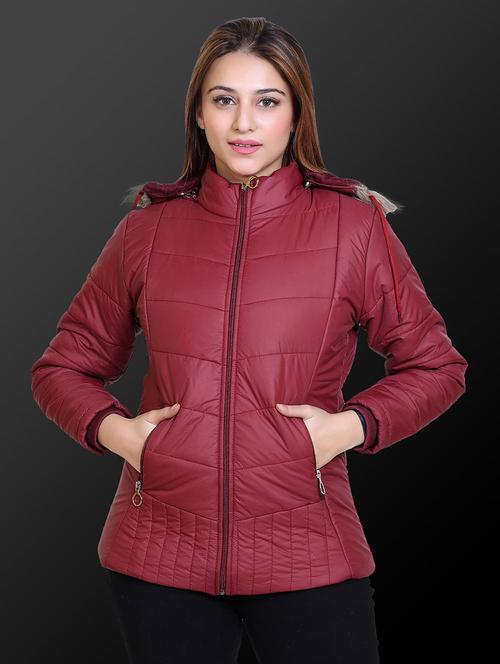 women solid long sleeve hooded quilted jacket - 22009229 - Standard Image - 0