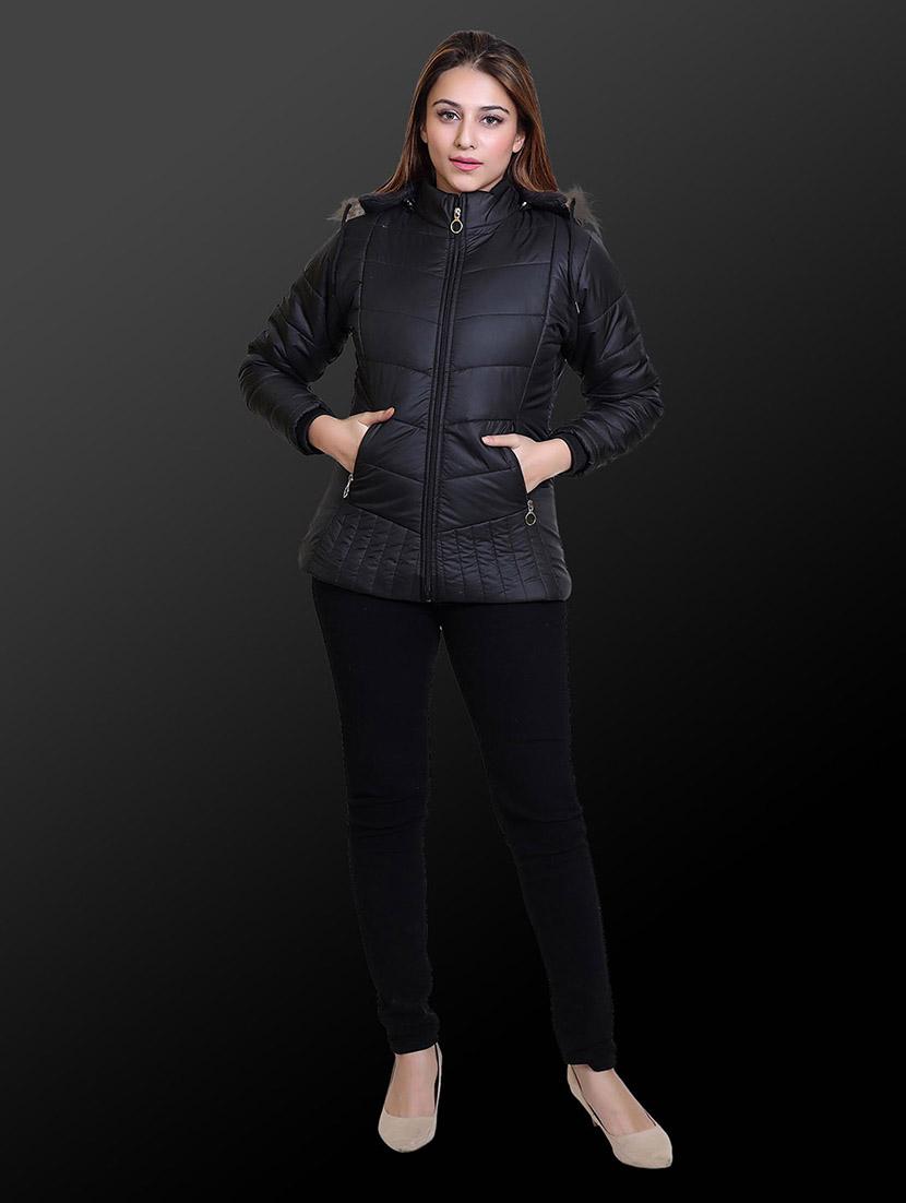 women solid long sleeve hooded quilted jacket - 22009232 - Standard Image - 3
