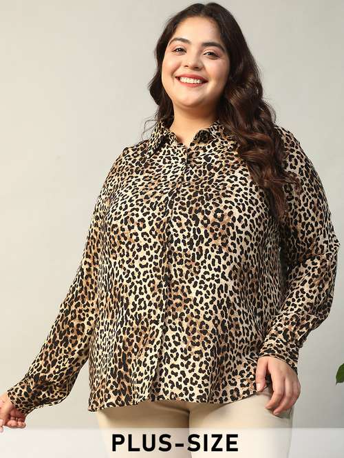 women plus size animal print short sleeve shirt - 22009244 - Standard Image - 0