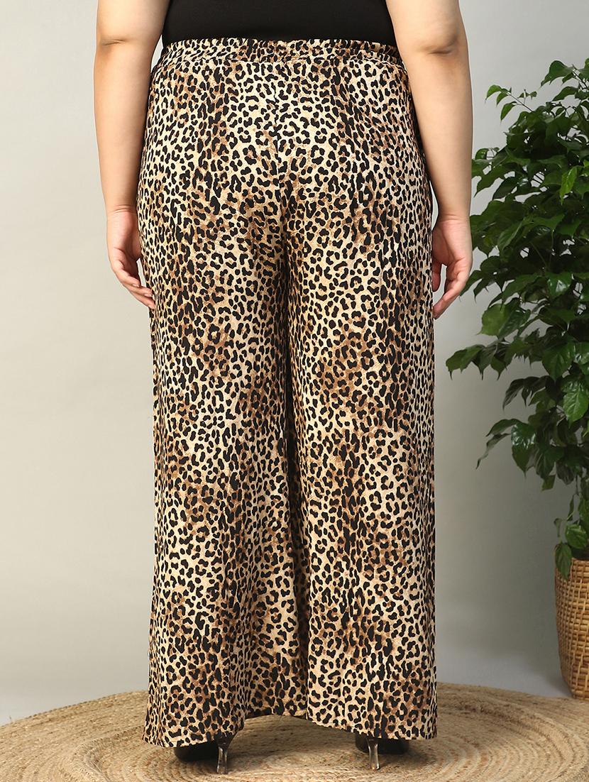 women plus size animal print mid rise wide leg trouser - 22009245 - Standard Image - 3