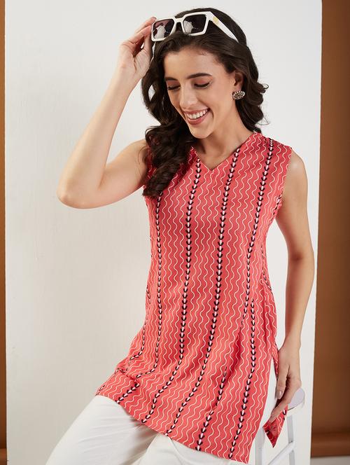 women printed sleeveless straight kurti - 22009248 - Standard Image - 0