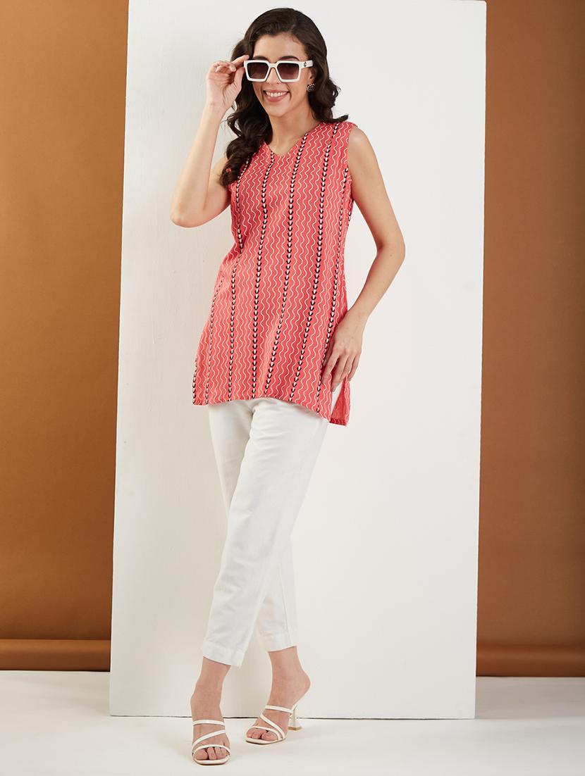 women printed sleeveless straight kurti - 22009248 - Standard Image - 5