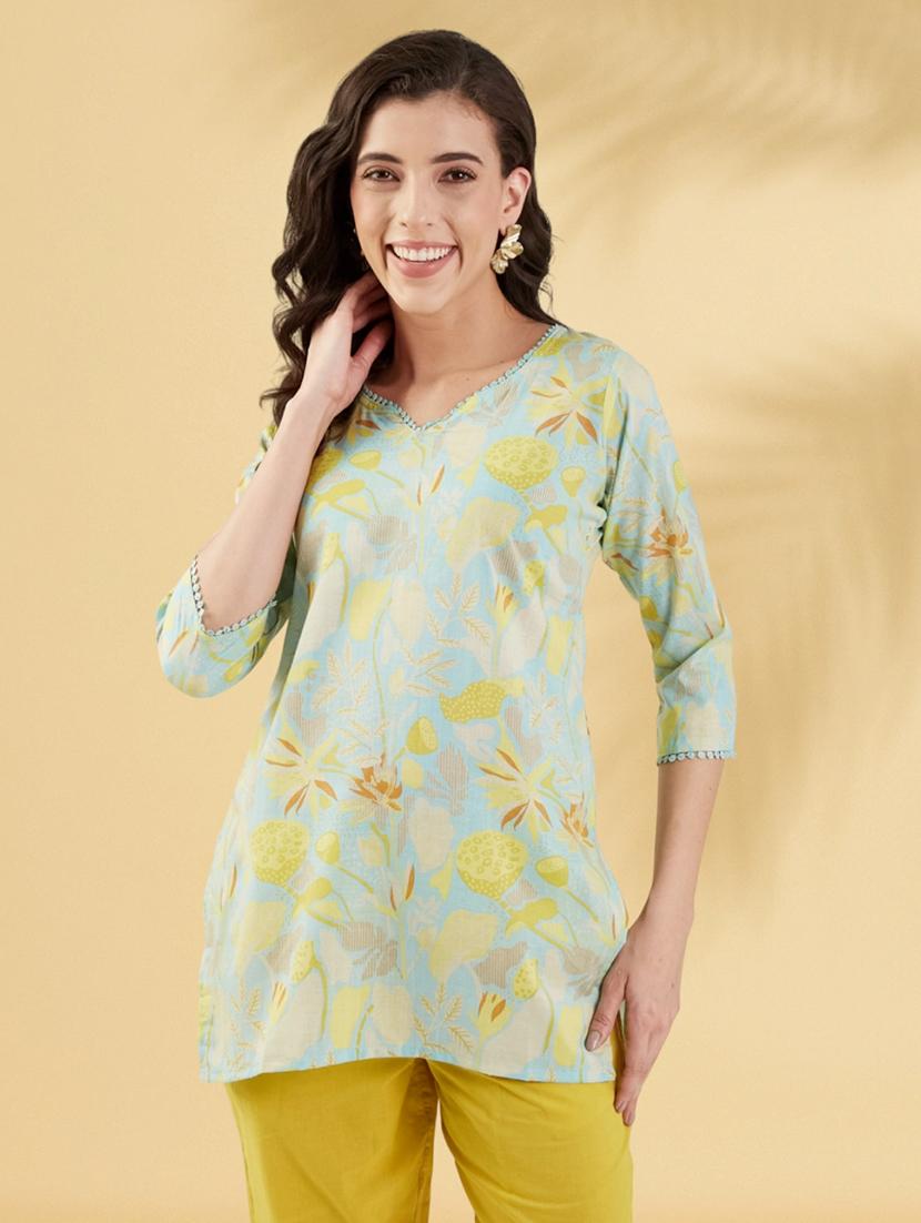 women printed three quarter sleeve straight kurti - 22009249 - Zoom Image - 0