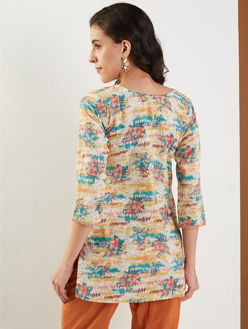 women printed three quarter sleeve straight kurti - 22009250 - Standard Image - 3