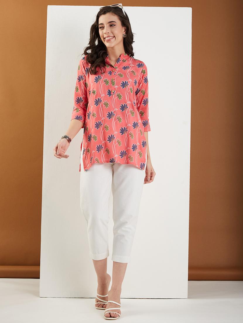 women floral printed three quarter sleeve straight kurti - 22009251 - Standard Image - 3
