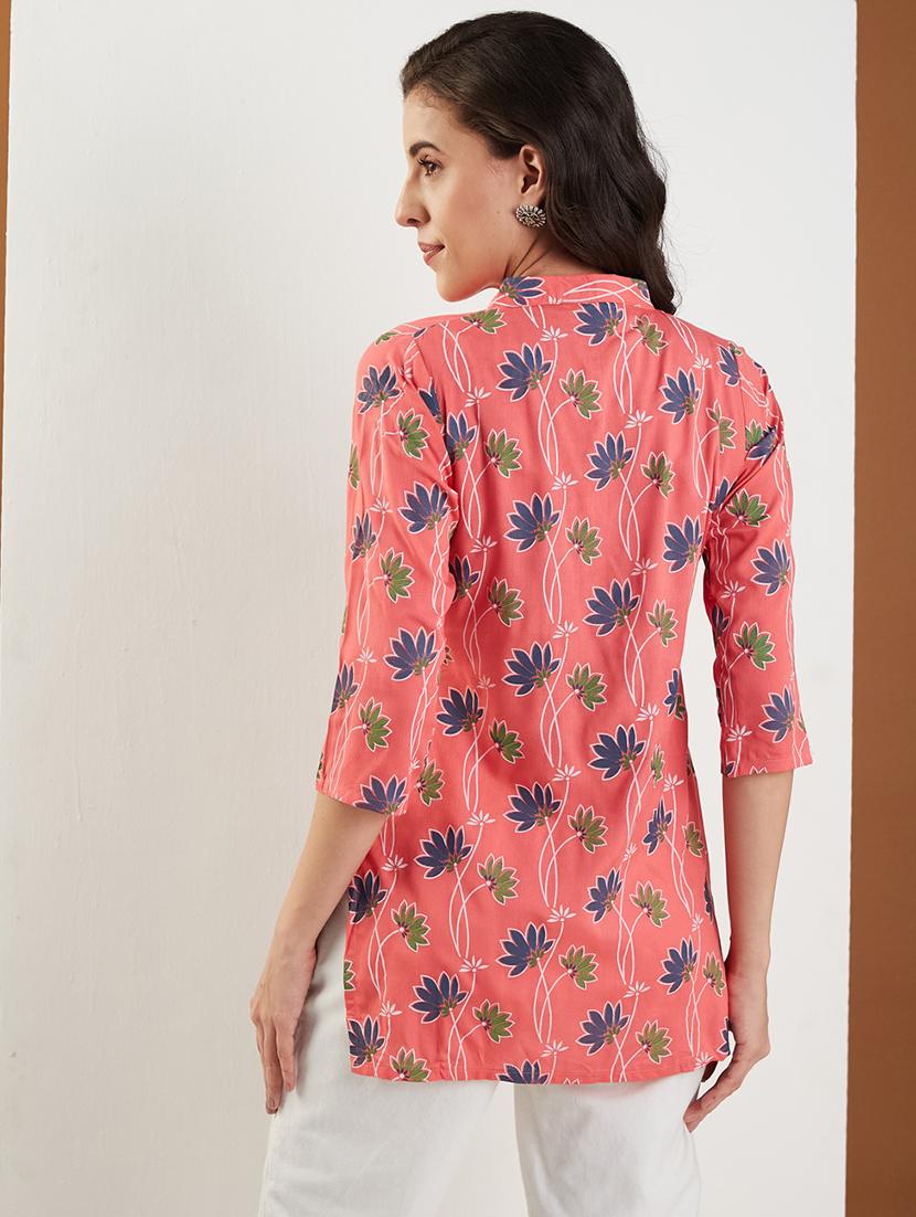 women floral printed three quarter sleeve straight kurti - 22009251 - Standard Image - 5