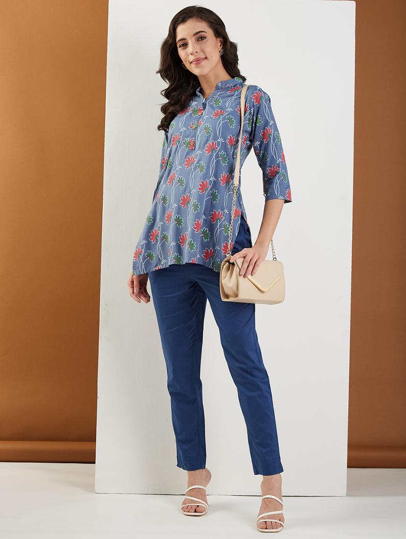 women floral printed three quarter sleeve straight kurti - 22009252 - Standard Image - 5