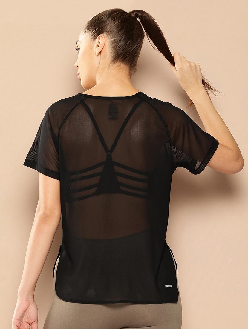 women solid short sleeve dry fit t-shirt - 22009287 - Standard Image - 3