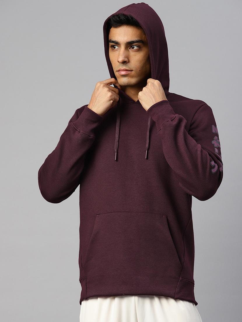 men typographic long sleeve regular fit hooded sweatshirt