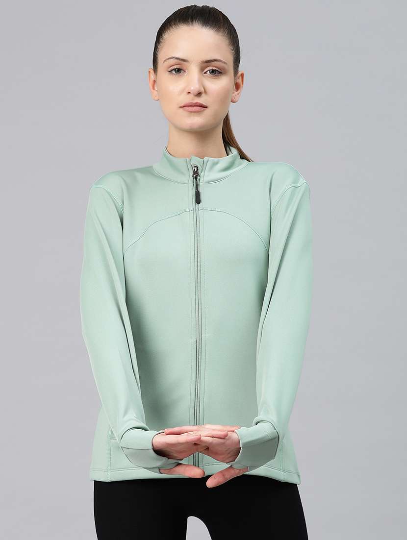 women solid long sleeve zipper sweatshirt - 22009351 -  Zoom Image - 0