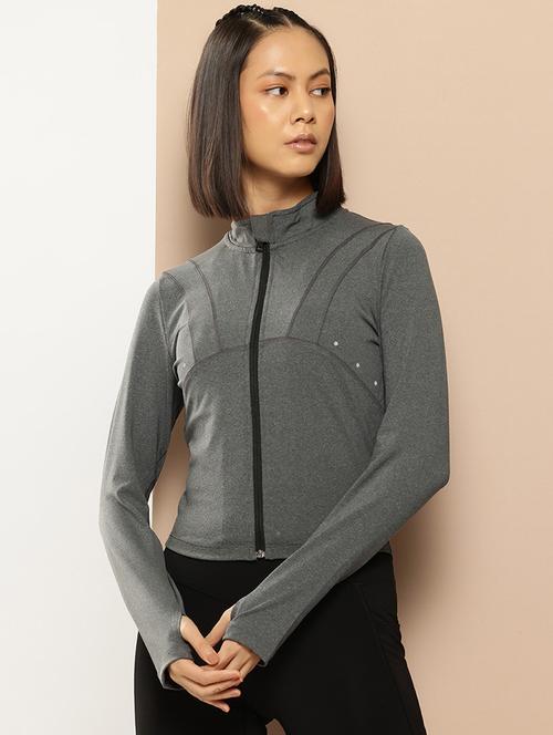 women solid long sleeve active wear jacket - 22009354 -  Standard Image - 0