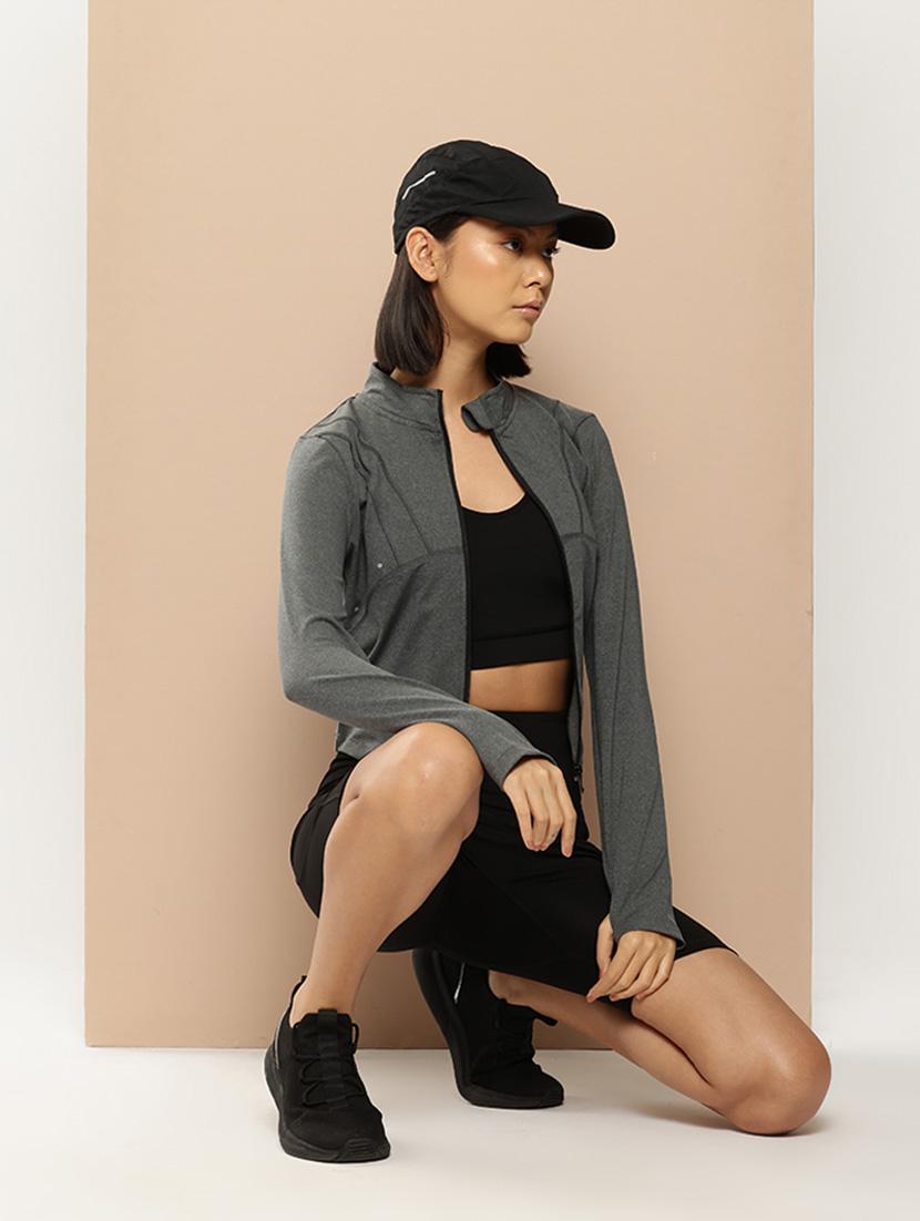 women solid long sleeve active wear jacket - 22009354 - Standard Image - 3