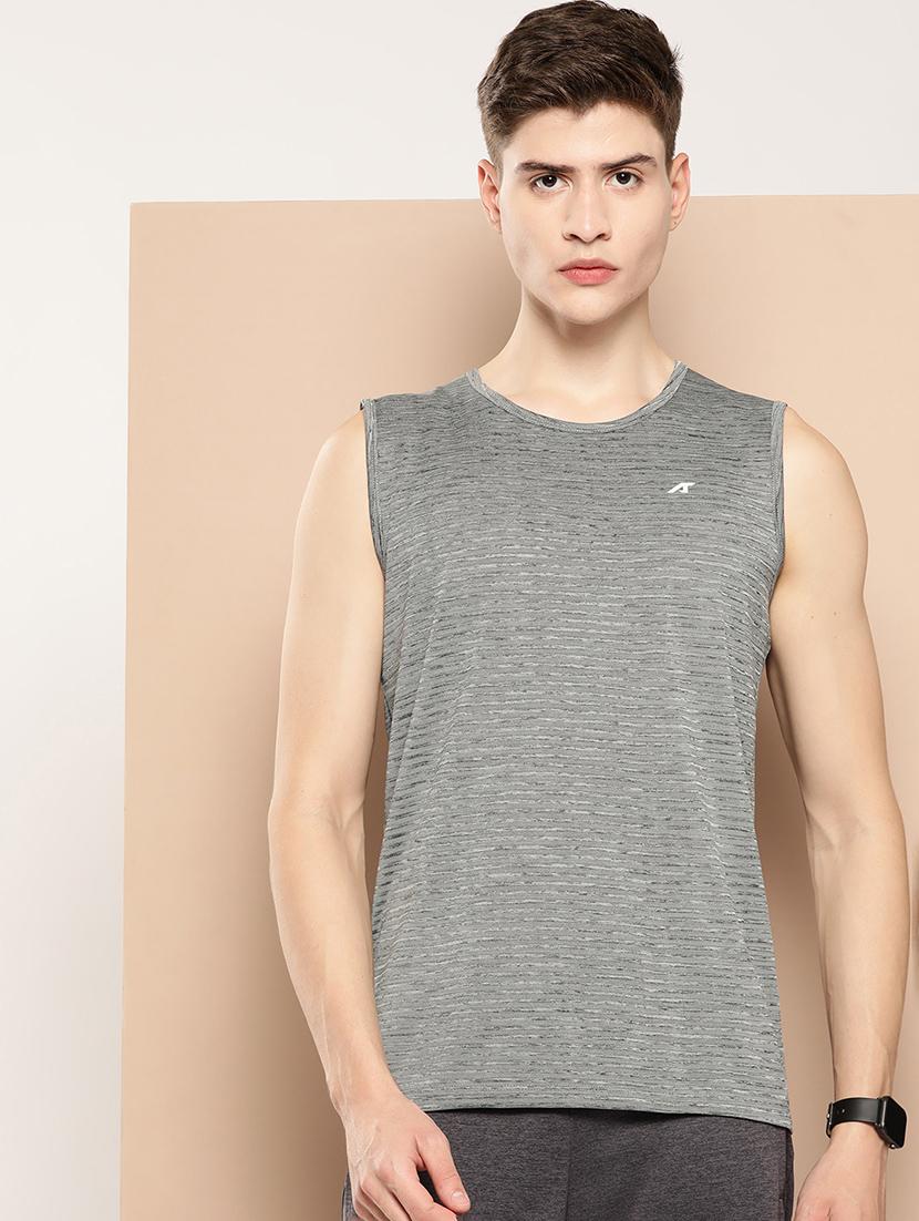 men striped sleeveless dry fit t-shirt
