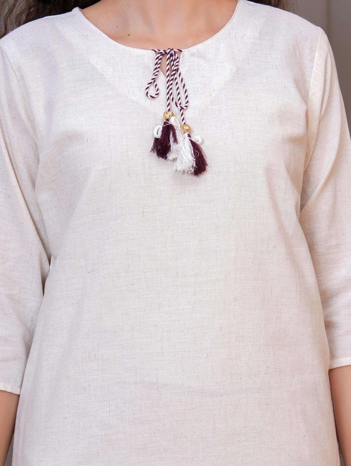 women embroidered tie up neck kurta and palazo set - 22009467 - Standard Image - 5