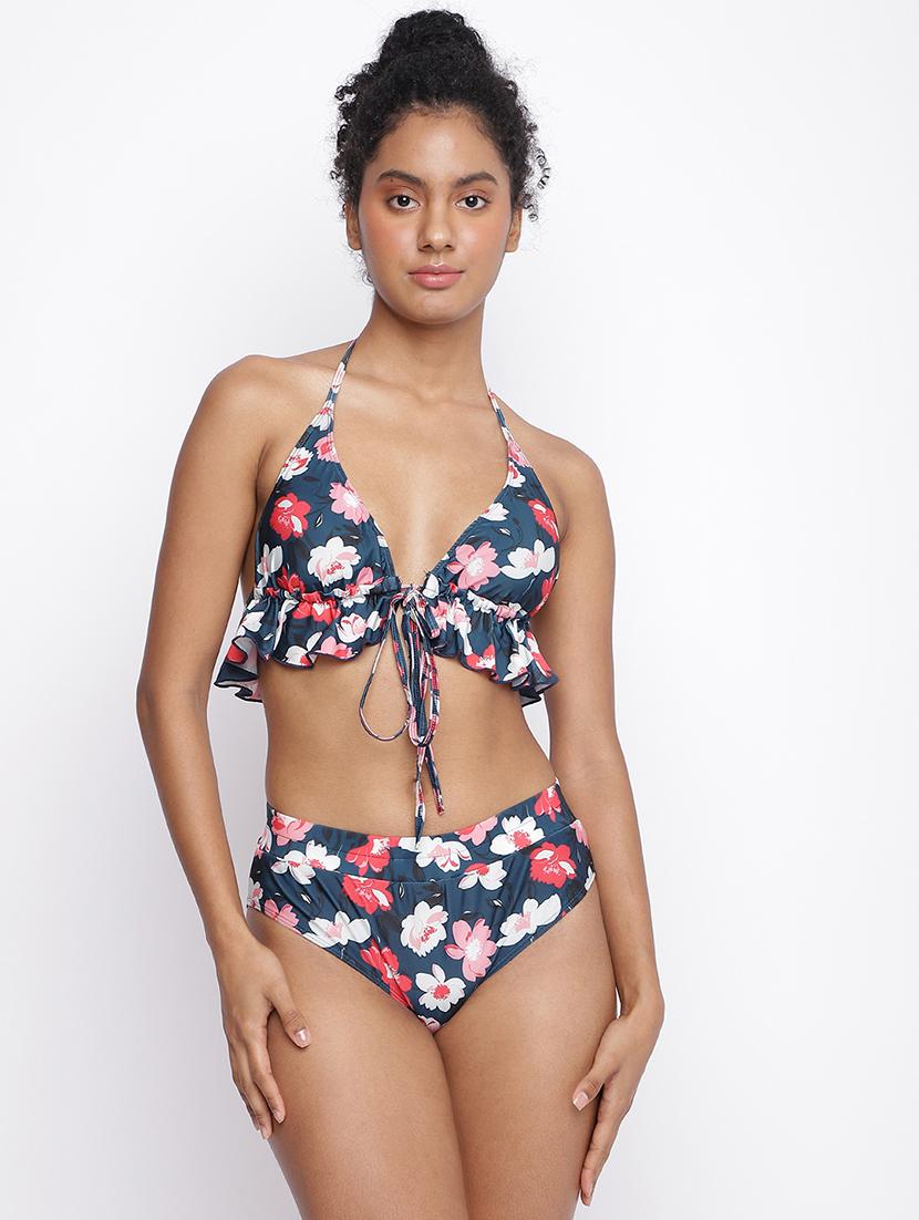 women printed halter neck bikini set