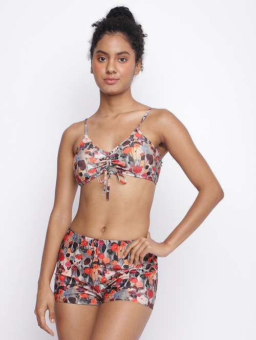 women printed low rise tankini shorts