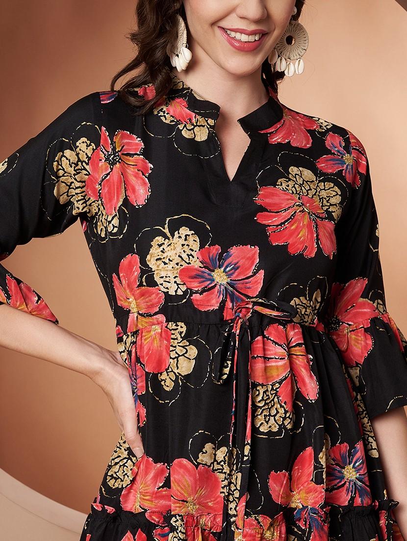 women floral print three quarter sleeve tiered dress - 22009503 - Standard Image - 5