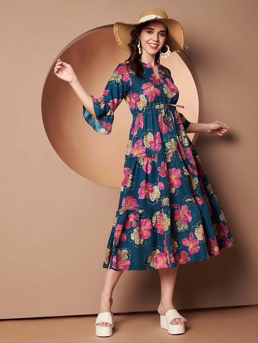 women floral print three quarter sleeve tiered dress - 22009505 -  Zoom Image - 0