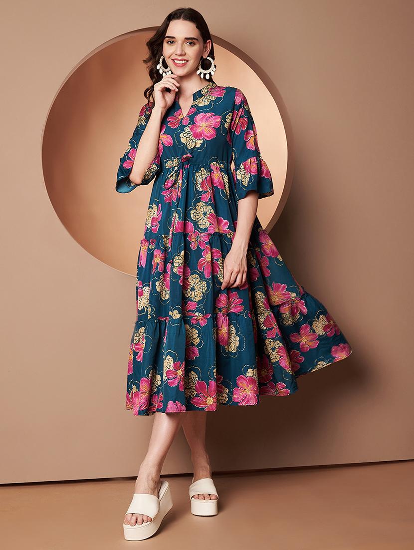 women floral print three quarter sleeve tiered dress - 22009505 - Standard Image - 3