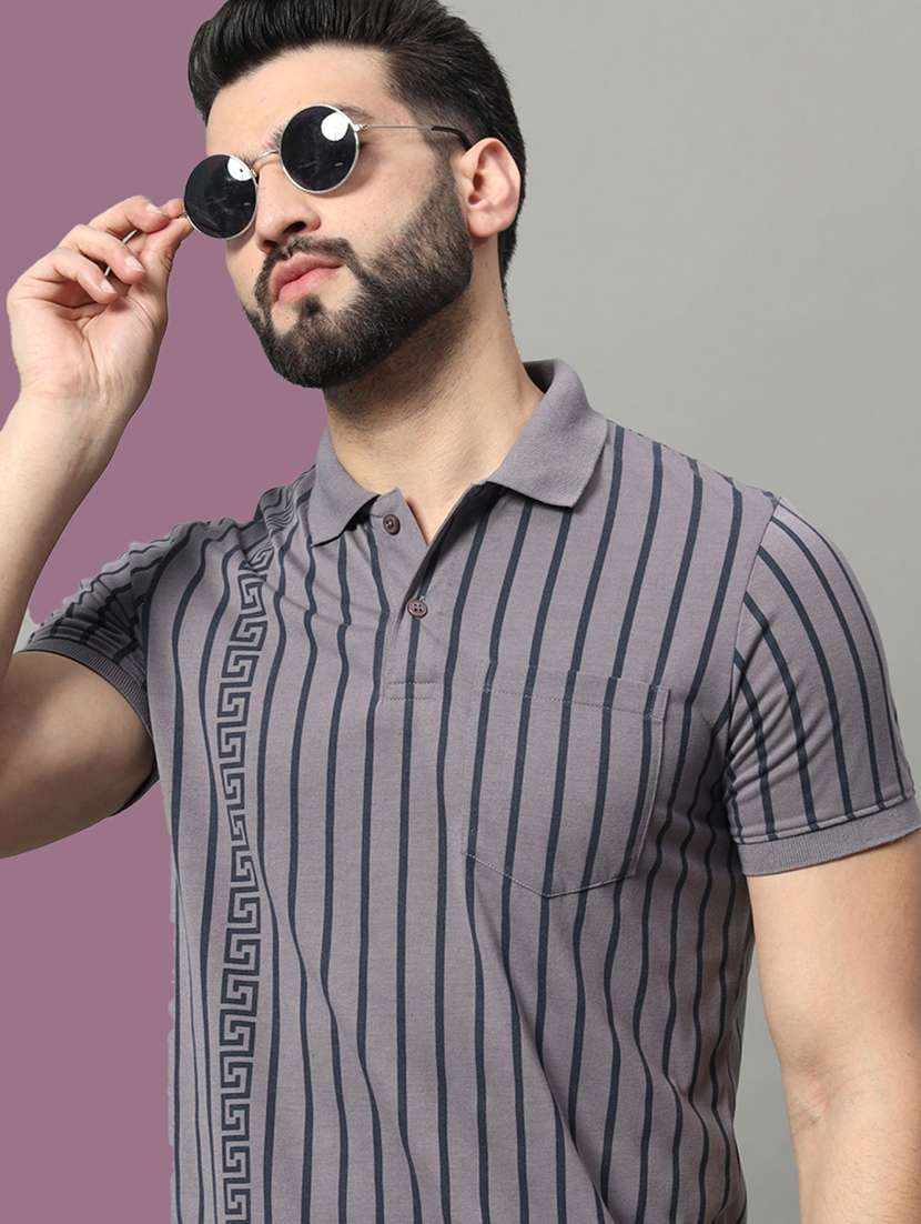 men striped short sleeve regular fit polo t-shirt
