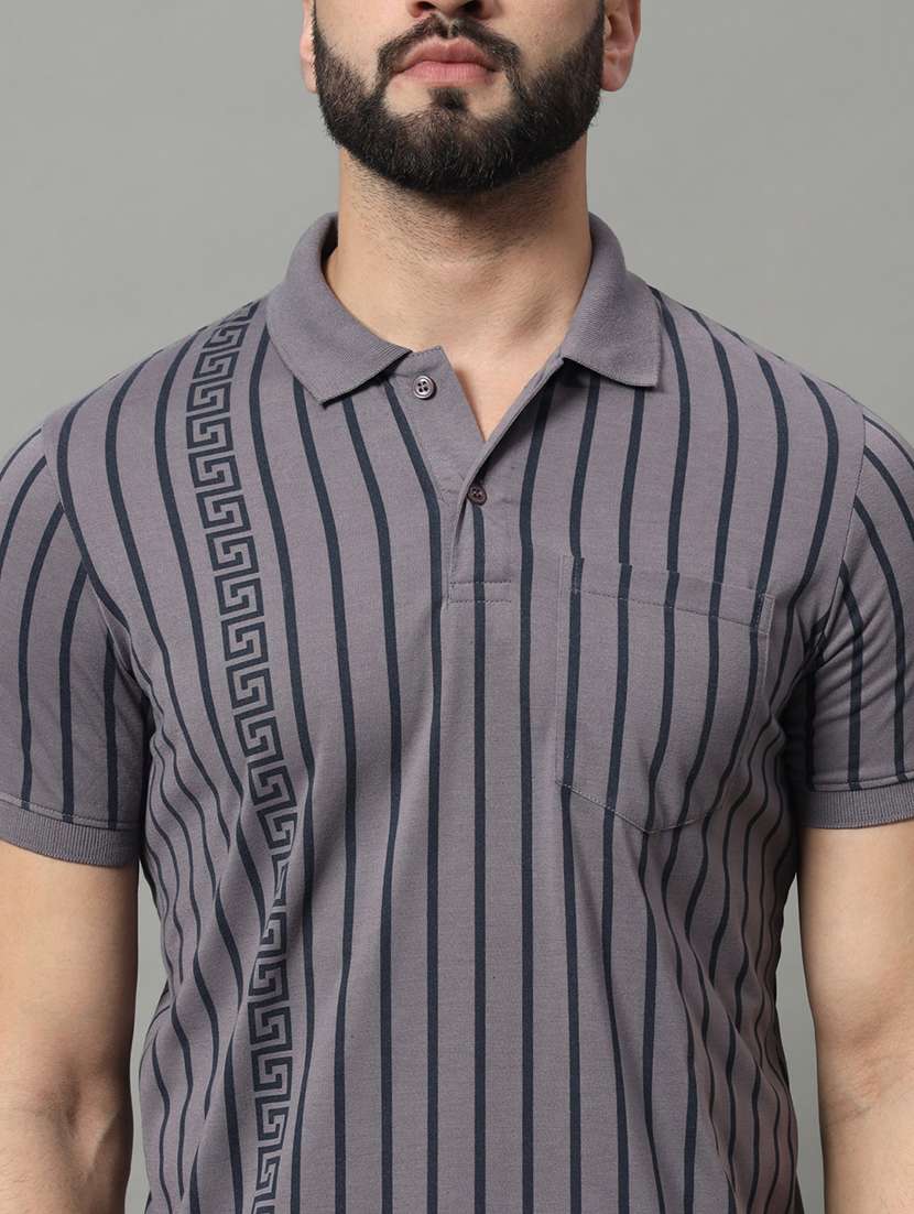 men striped short sleeve regular fit polo t-shirt - 22009524 - Standard Image - 3