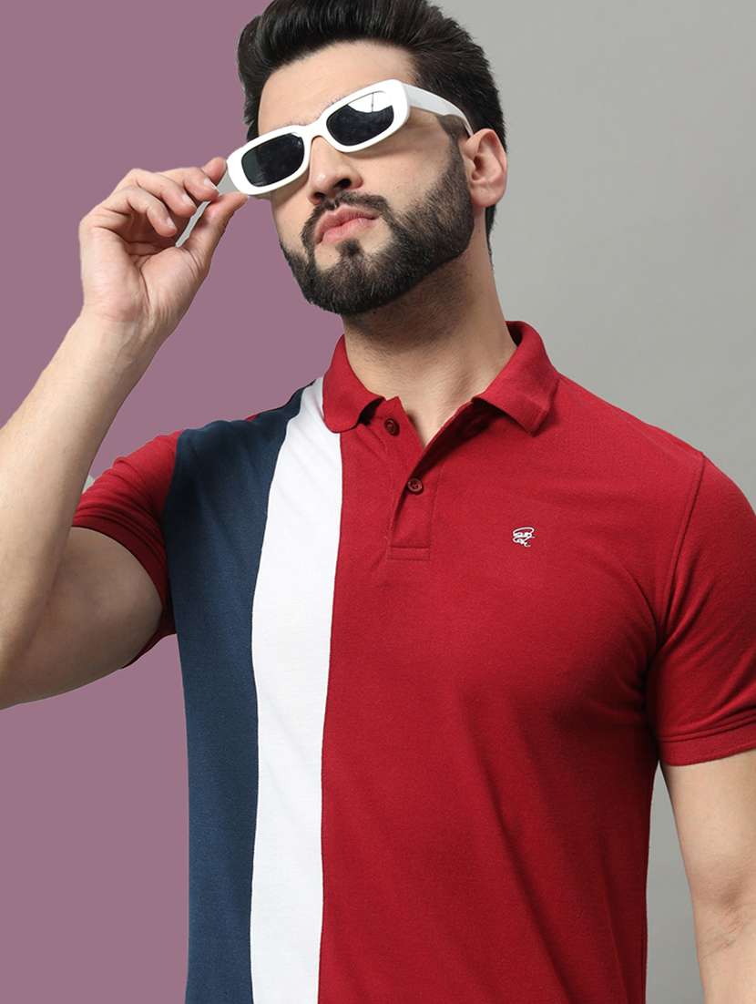 men color block short sleeve regular fit polo t-shirt