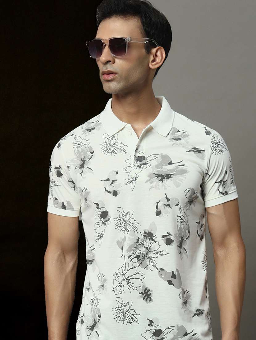 men floral printed short sleeve regular fit polo t-shirt - 22009578 -  Zoom Image - 0