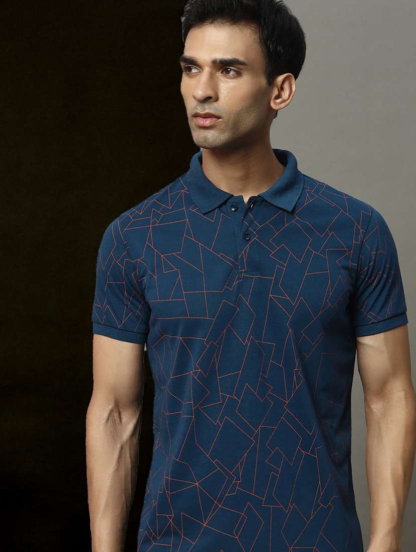 men geometric printed short sleeve regular fit polo t-shirt - 22009580 -  Zoom Image - 0