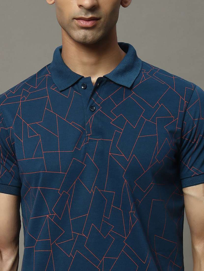 men geometric printed short sleeve regular fit polo t-shirt - 22009580 - Standard Image - 3