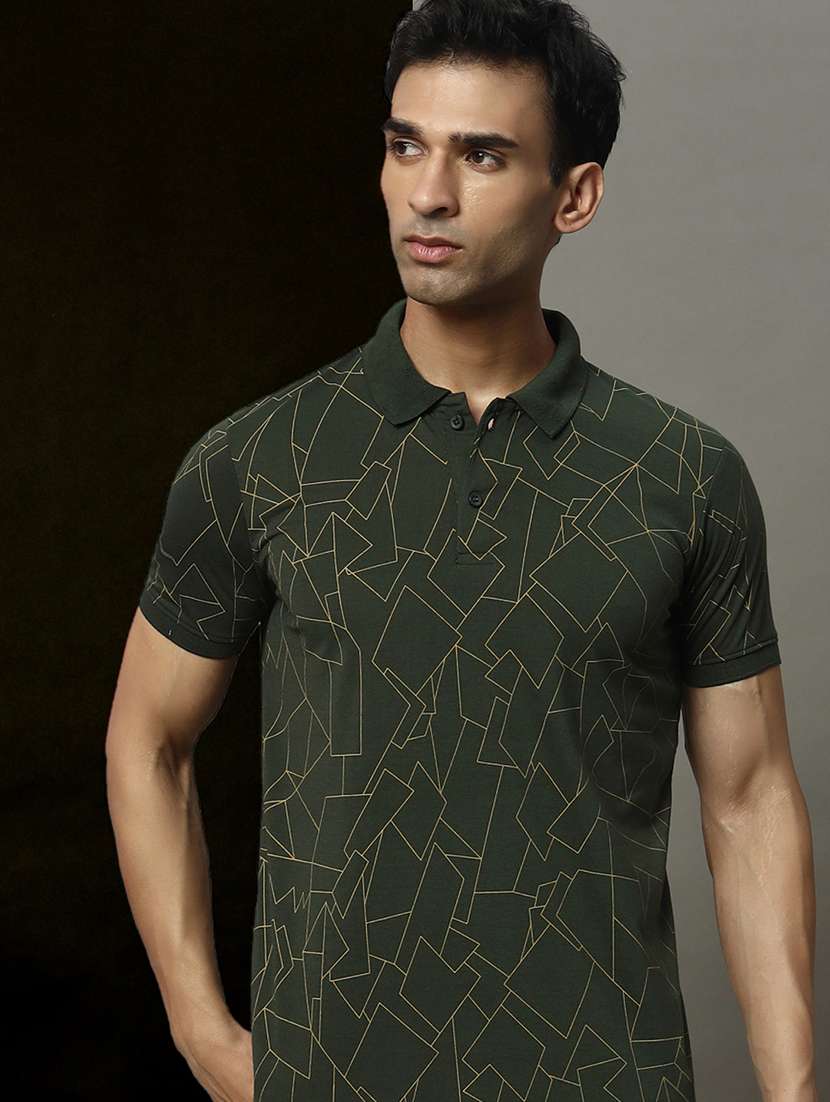 men geometric printed short sleeve regular fit polo t-shirt - 22009581 -  Zoom Image - 0