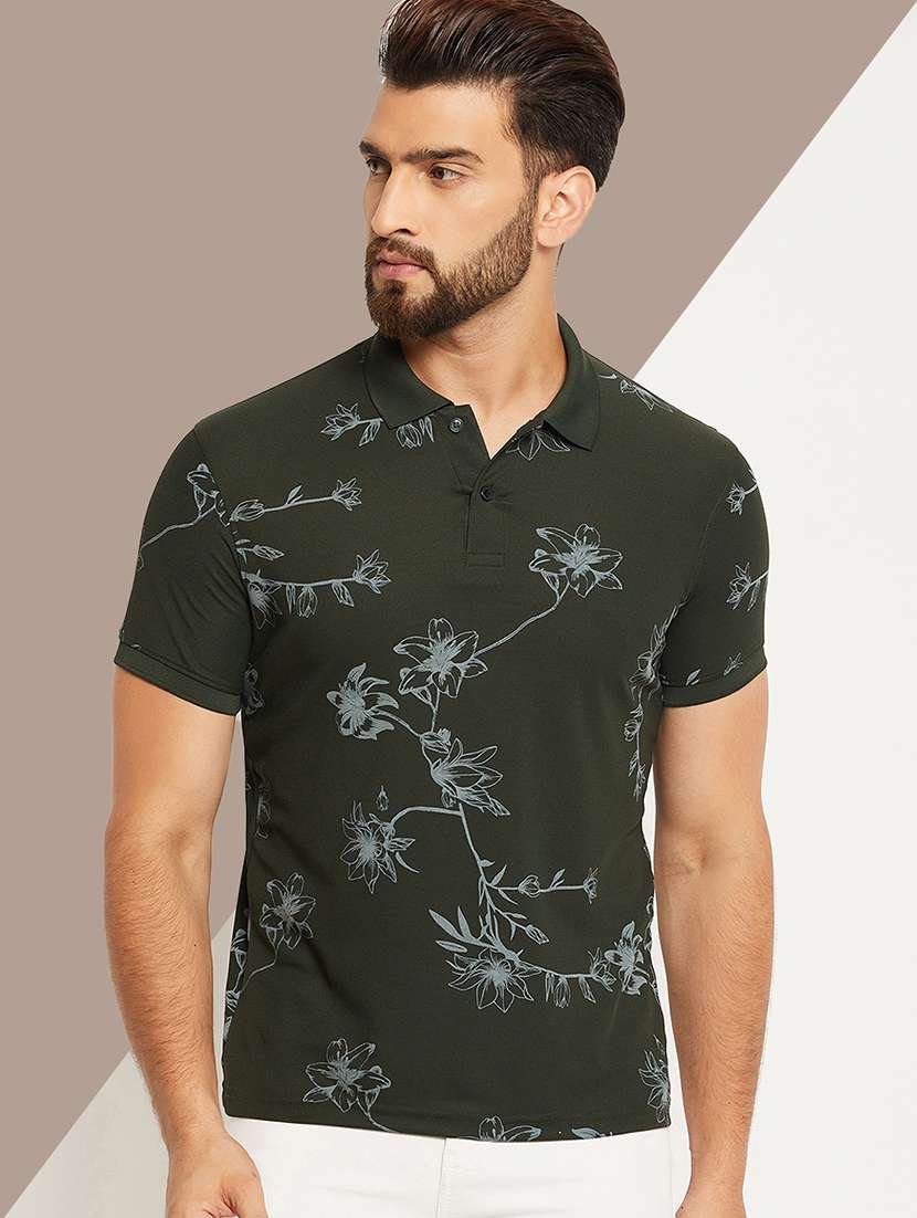 men floral printed short sleeve regular fit polo t-shirt