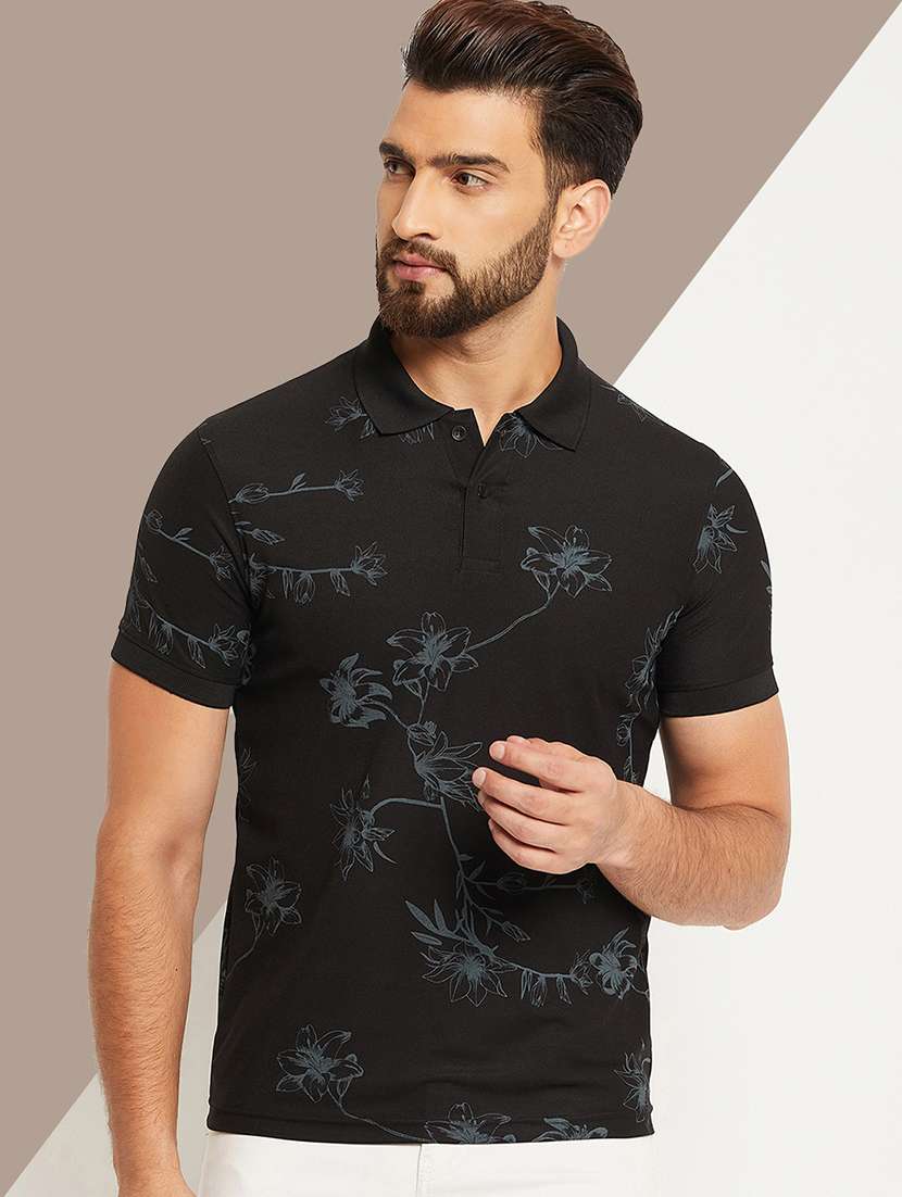 men floral printed short sleeve regular fit polo t-shirt - 22009591 -  Zoom Image - 0