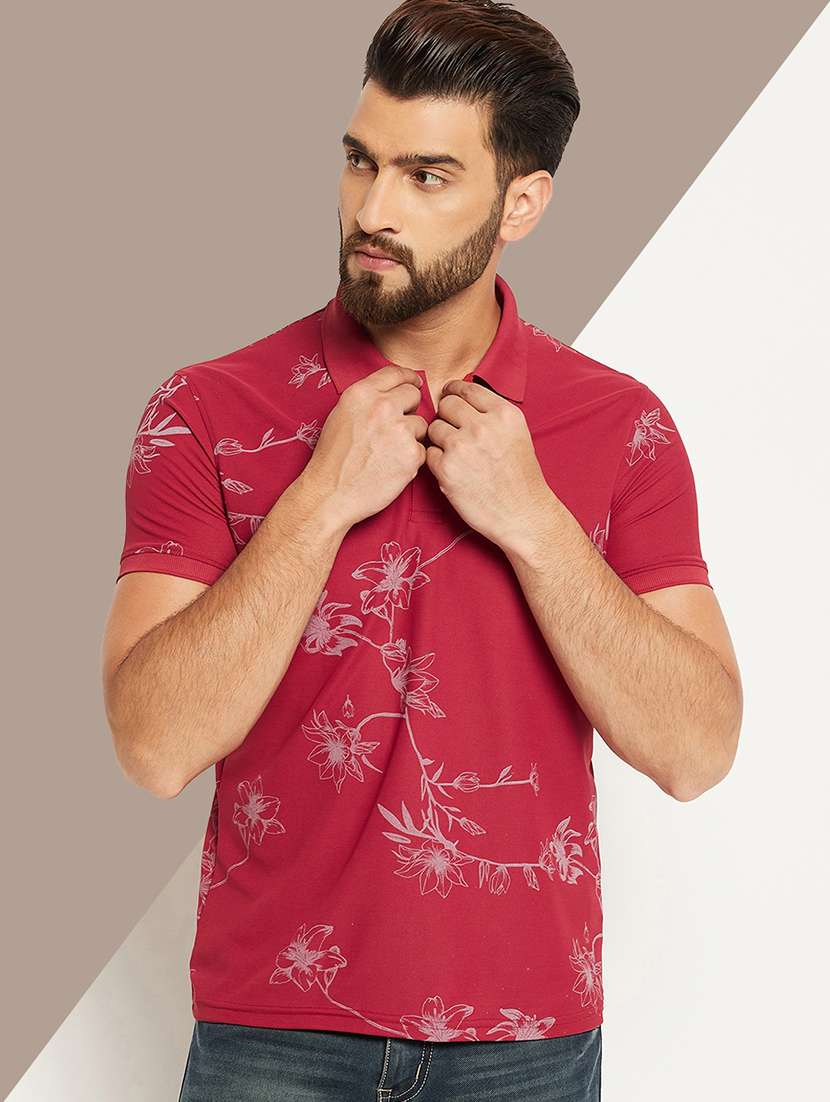 men floral printed short sleeve regular fit polo t-shirt - 22009597 - Zoom Image - 0
