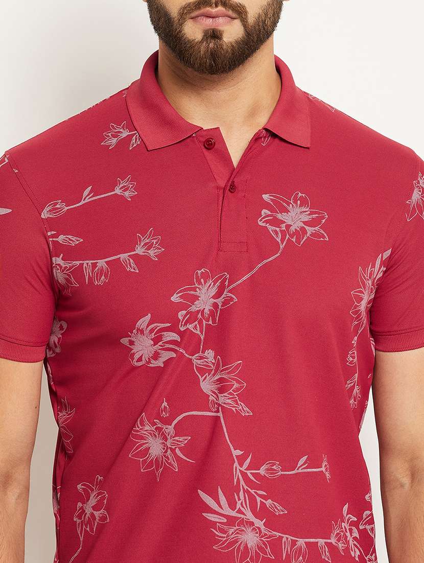 men floral printed short sleeve regular fit polo t-shirt - 22009597 - Standard Image - 3